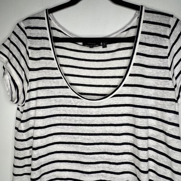 Theory Black & White Stripe Linen Scoop Neck T-Shirt Size Large - Picture 4 of 9